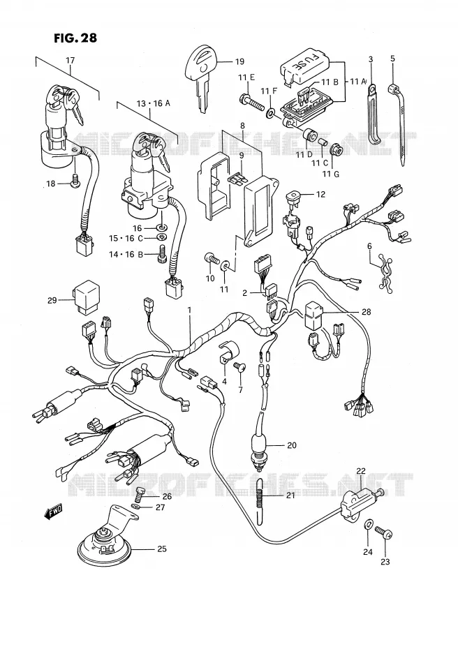 FAISCEAU ELECTRIQUE (MODELE J/K/L/M/N/P) Suzuki MOTO 1100 GSX-F 1991  GSX1100FM(E2)