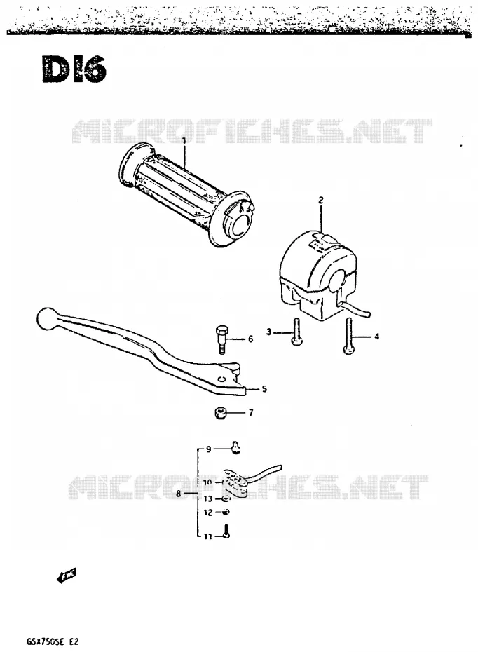 ENSEMBLE LEVIER - COMMODO DROIT Suzuki MOTO 750 GSX-S 1984  GSX750SE(E2)