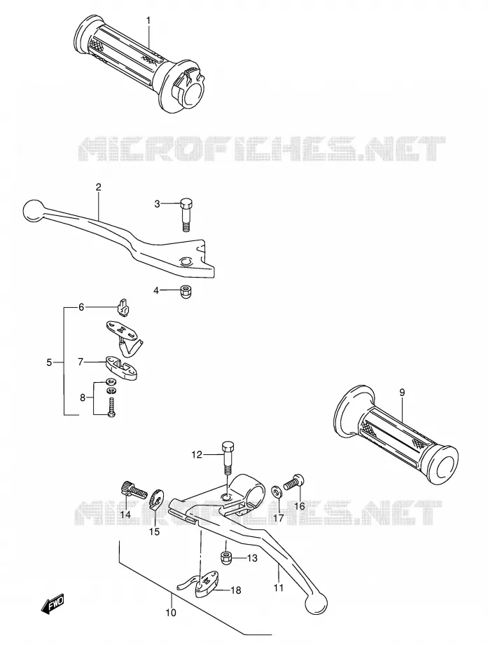 ENSEMBLE LEVIERS - POIGNEES (MODELE J) Suzuki MOTO 600 GSX-F 1996  GSX600FU2T(E2)