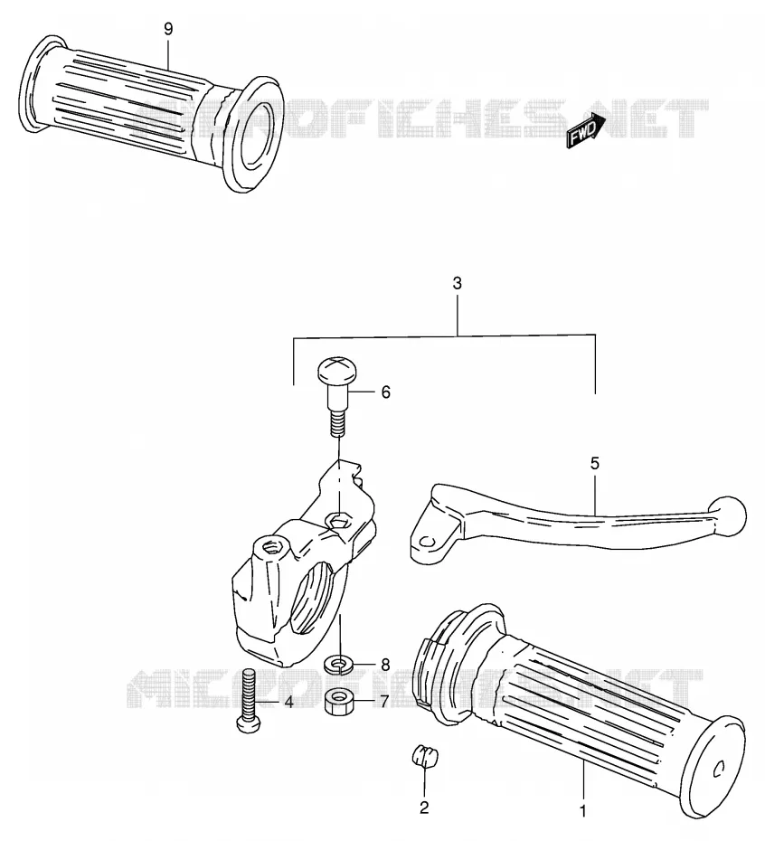 ENSEMBLE LEVIERS - POIGNEES Suzuki MOTO 50 JR 1996  JR50T(P3/P28)