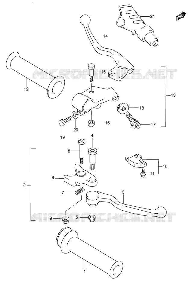 ENSEMBLE LEVIERS - POIGNEES Suzuki MOTO 600 GSX-F 1998  GSX600FUW(E2)