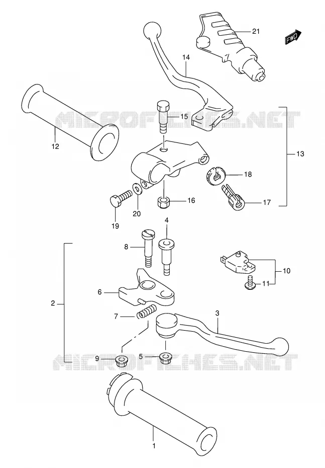 ENSEMBLE LEVIERS - POIGNEES Suzuki MOTO 750 GSX-F 2001  GSX750FK1(E2)