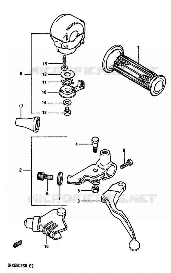 ENSEMBLE POIGNEE GAUCHE Suzuki MOTO 550 GSX-E 1987  GSX550EFH(F/G/H)