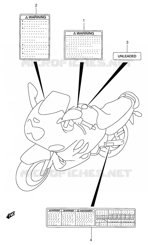 ETIQUETTE D'AVERTISSEMENT (MODELE W/X) Suzuki MOTO 600 GSX-F 1998  GSX600FW(E2)