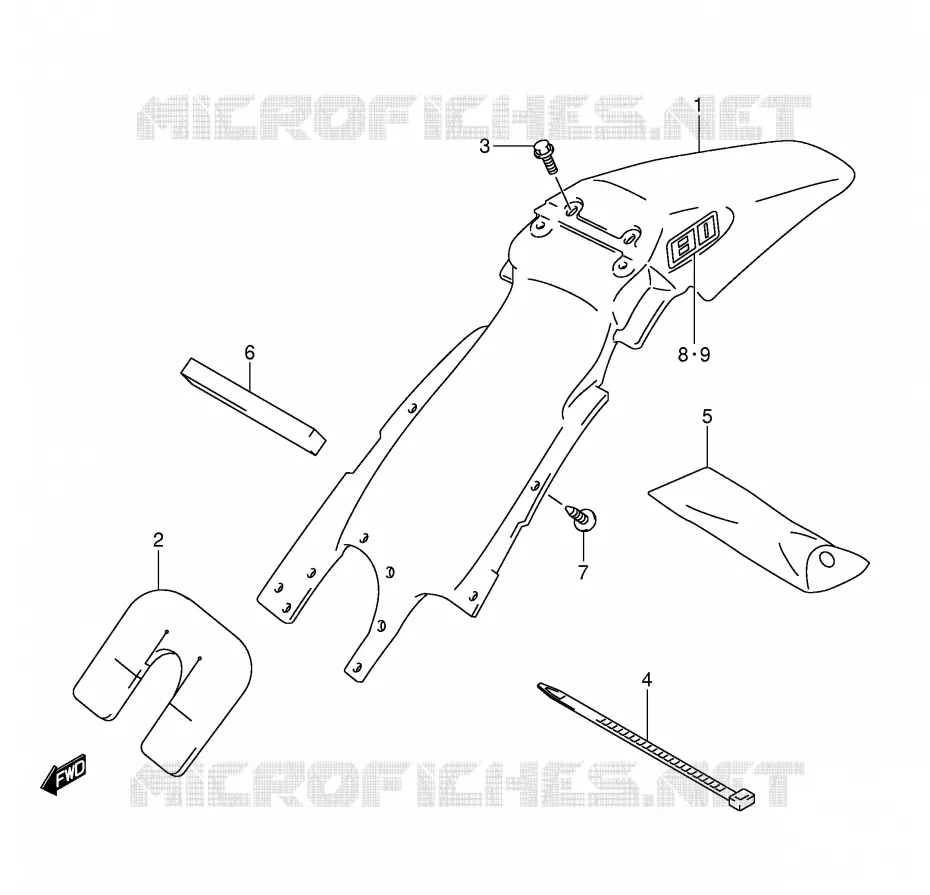 GARDE BOUE ARRIERE Suzuki MOTO 80 JR 2001  JR80K1(P3/P28)