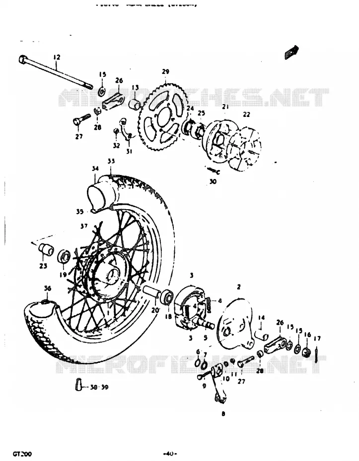 ROUE ARRIERE (GT200N) Suzuki MOTO 200 GT 1992  GT200EN(N)