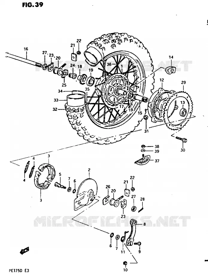 ROUE ARRIERE MODELE Z Suzuki MOTO 175 PE 1982  PE175Z(Z/D)