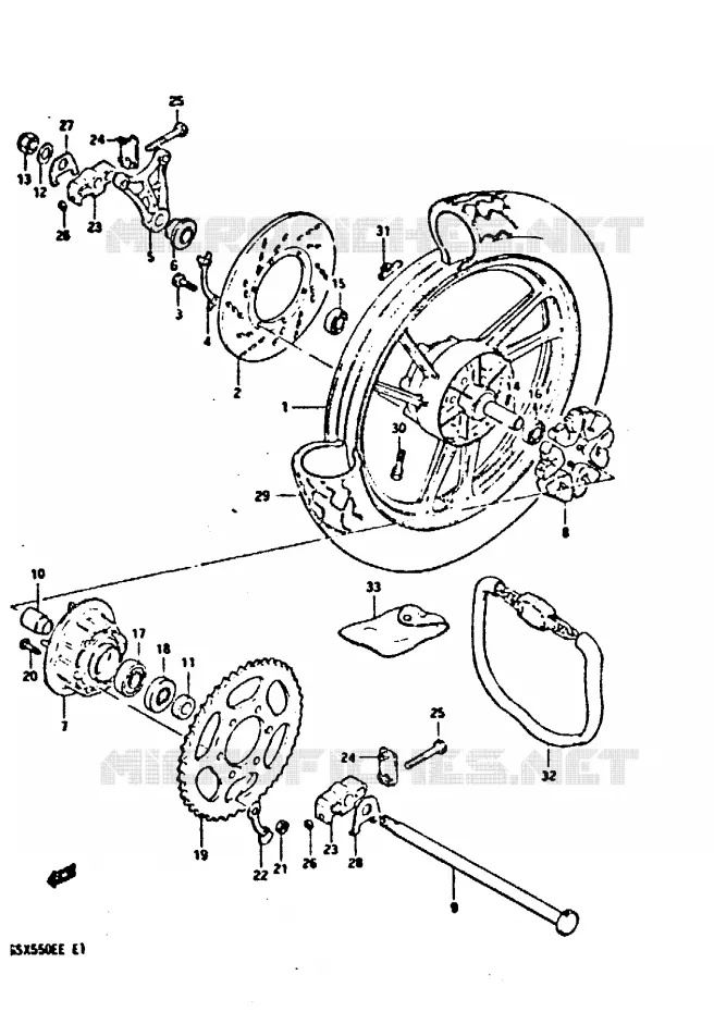 ROUE ARRIERE Suzuki MOTO 550 GSX-E 1983  GSX550ESD(E1)