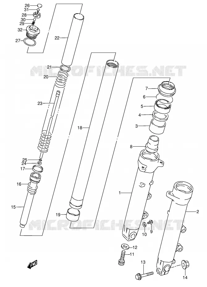 AMORTISSEUR AVANT (MODELE K/L/M/N/P/R/S/T) Suzuki MOTO 600 GSX-F 1988  GSX600FJ(E2)