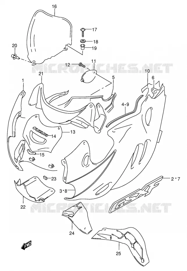 CARENAGES - ETIQUETTES (MODELE Y) Suzuki MOTO 600 GSX-F 2000  GSX600FY(E2)