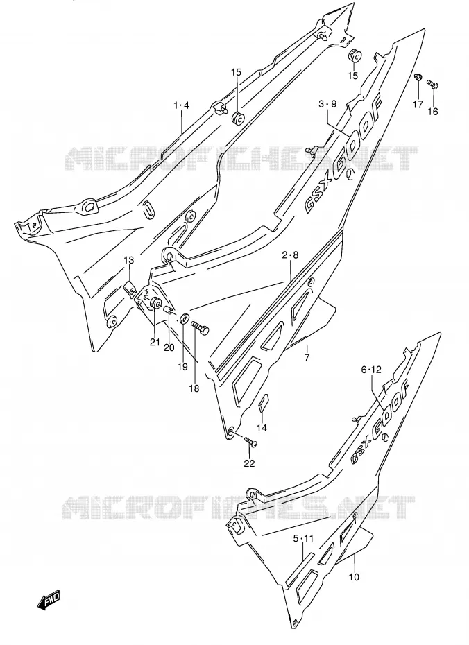 CARENAGES ARRIERE  (MODELE K) Suzuki MOTO 600 GSX-F 1993  GSX600FP(E2)