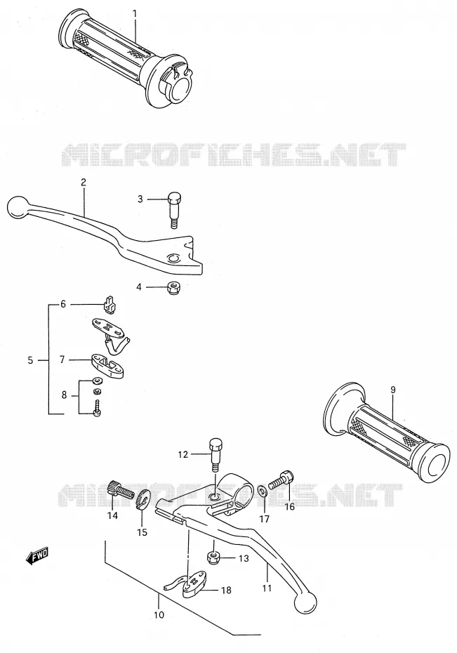 ENSEMBLE LEVIERS - POIGNEES (MODELE J) Suzuki MOTO 600 GSX-F 1990  GSX600FU2L(E28)