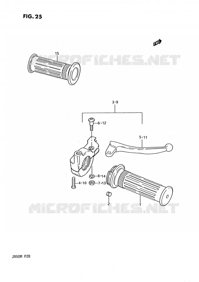 ENSEMBLE LEVIERS - POIGNEES Suzuki MOTO 50 JR 1989  JR50K(P28)