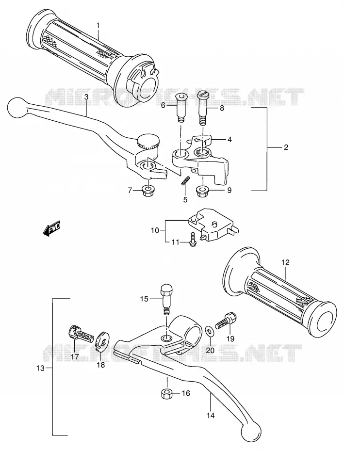 ENSEMBLE LEVIERS - POIGNEES Suzuki MOTO 600 GSX-F 1997  GSX600FU2V(E2)