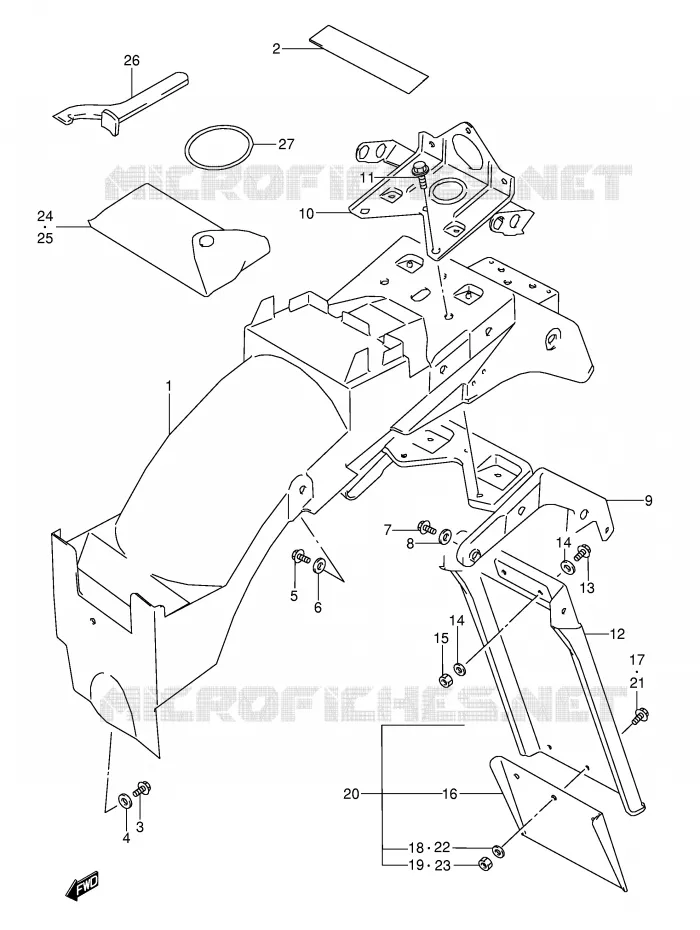 GARDE BOUE ARRIERE (MODELE J/K/L/M/N/P/R) Suzuki MOTO 600 GSX-F 1990  GSX600FUL(E2)