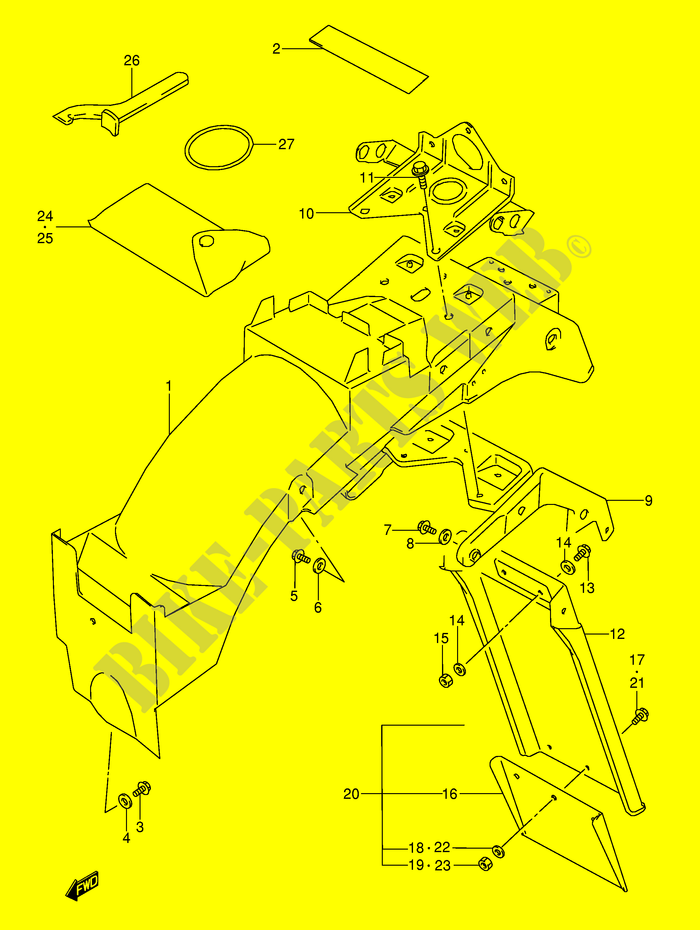 GARDE BOUE ARRIERE (MODELE J/K/L/M/N/P/R) pour Suzuki GSX-F 600 1991