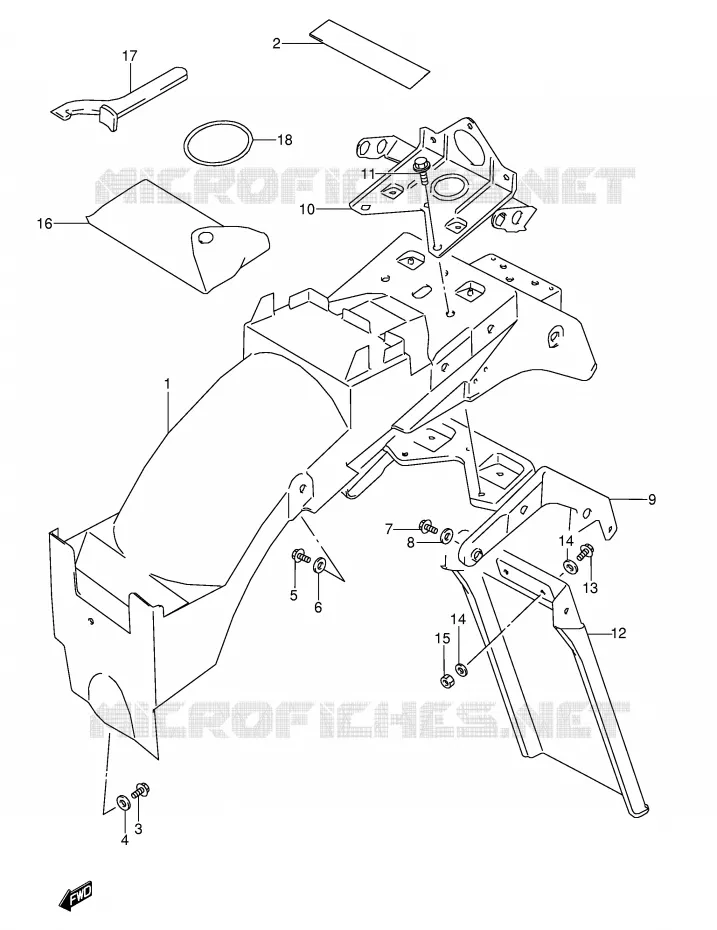 GARDE BOUE ARRIERE (MODELE S) Suzuki MOTO 600 GSX-F 1991  GSX600FU2M(E2)