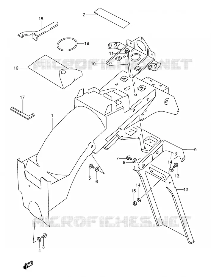 GARDE BOUE ARRIERE (MODELE T) Suzuki MOTO 600 GSX-F 1993  GSX600FU2P(E2)