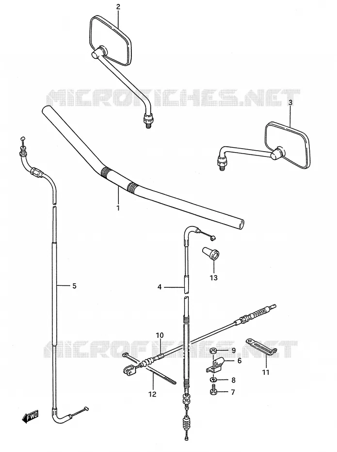GUIDON - CABLES (LS650FG/FJ/FK/FL) Suzuki MOTO 650 BOULEVARD 1989  LS650PK(E28)