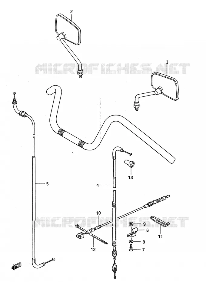 GUIDON - CABLES (LS650PG/PJ/PK/PL,MODEL M/N/P) Suzuki MOTO 650 BOULEVARD 1988  LS650FPJ(E28)