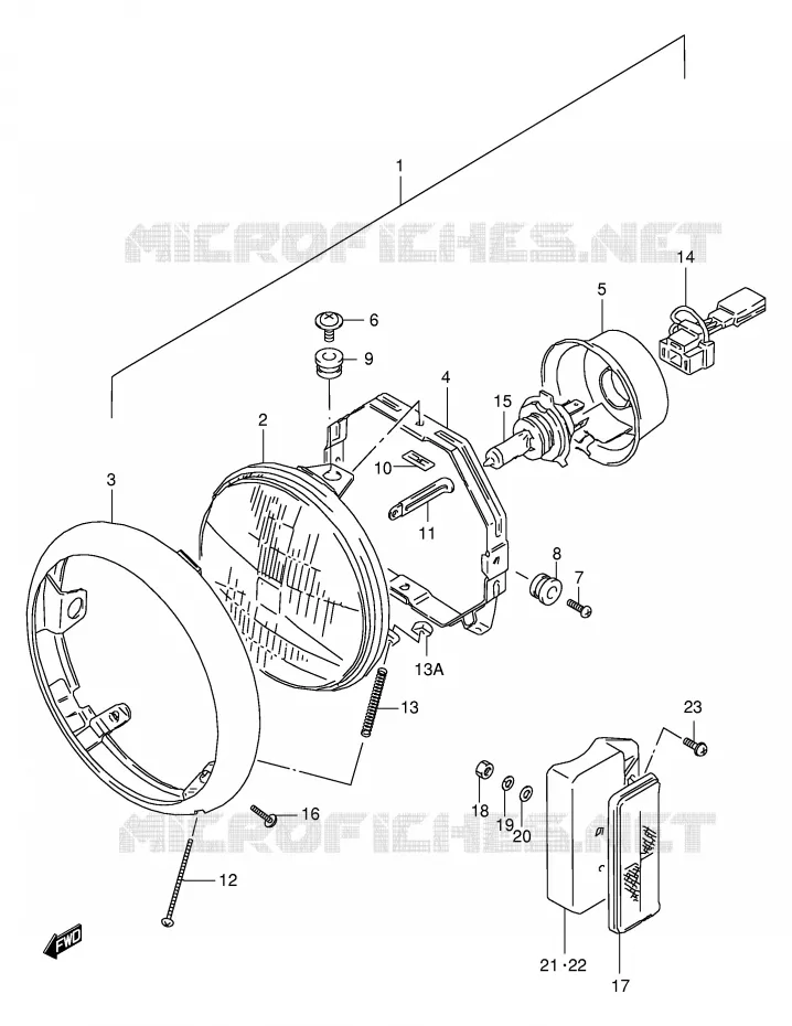 PHARE (MODELE K1/K2/K3/K4) Suzuki MOTO 650 BOULEVARD 1998  LS650PW(E3/E28)
