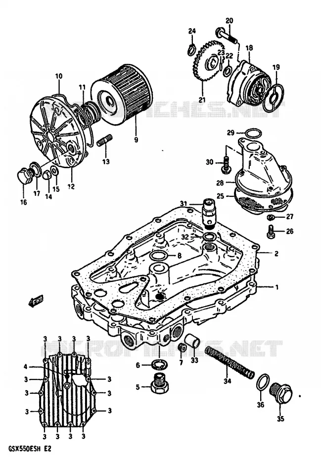 POMPE A HUILE - FILTRE A HUILE Suzuki MOTO 550 GSX-E 1985  GSX550ESF(F/G/H)