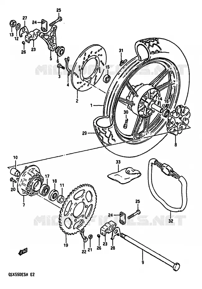 ROUE ARRIERE Suzuki MOTO 550 GSX-E 1986  GSX550EFG(F/G/H)