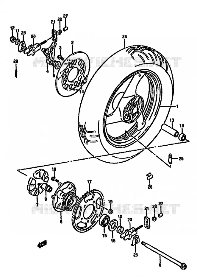 ROUE ARRIERE Suzuki MOTO 750 GSX-F 1990  GSX750FL(K-T)