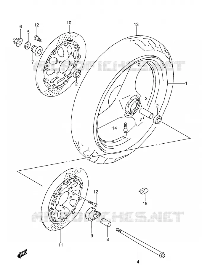 ROUE AVANT (MODELE K/L/M/N/P/R/S/T) Suzuki MOTO 600 GSX-F 1993  GSX600FUP(E2)