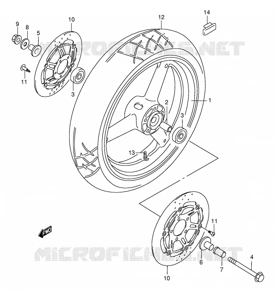 ROUE AVANT (MODELE W/X/Y/K1/K2) Suzuki MOTO 600 GSX-F 2000  GSX600FUY(E2)