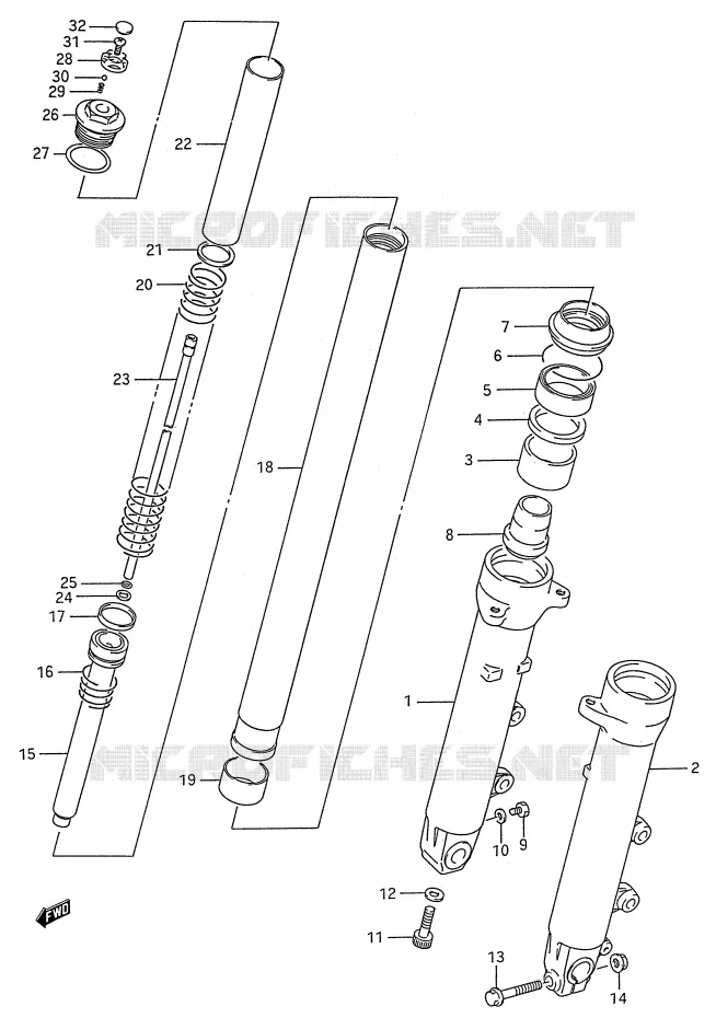 AMORTISSEUR AVANT (MODELE K/L/M/N/P/R/S/T) Suzuki MOTO 600 GSX-F 1990  GSX600FU2L(E28)