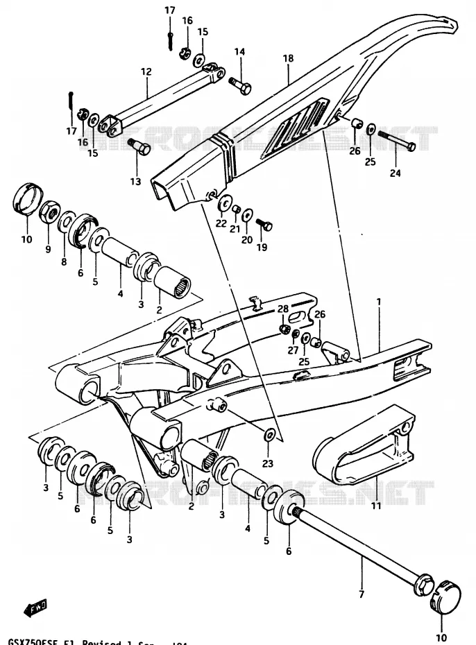 BRAS OSCILLANT ARRIERE (MODELE E) Suzuki MOTO 750 GSX-E 1984  GSX750EE(D/E)