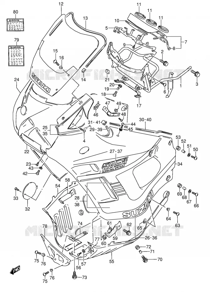 CARENAGE TETE DE FOURCHE (MODELE L) Suzuki MOTO 600 GSX-F 1992  GSX600FN(E2)