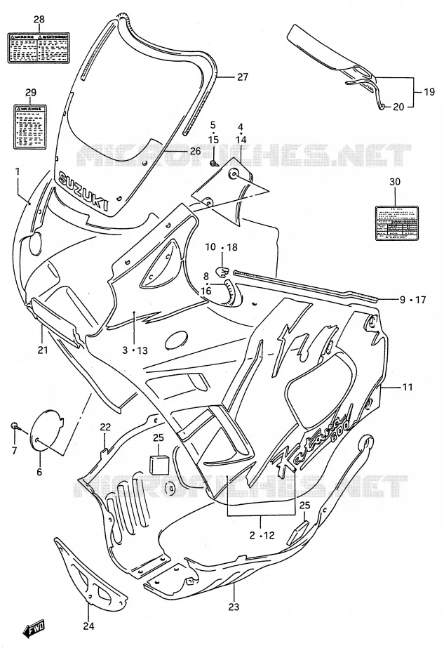 CARENAGES - ETIQUETTES (MODELE N) Suzuki MOTO 600 GSX-F 1992  GSX600FN(E28)