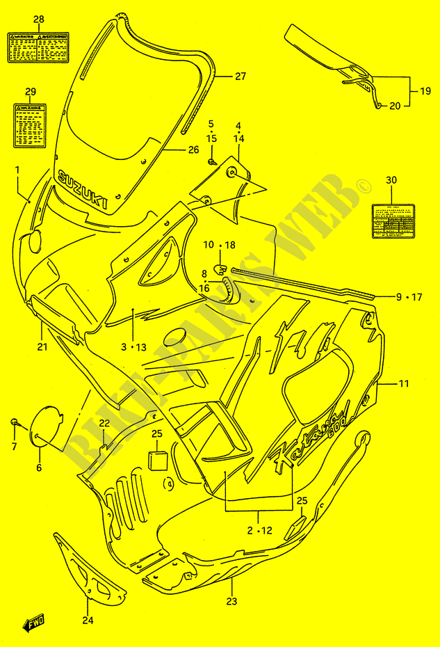 CARENAGES   ETIQUETTES (MODELE N) pour Suzuki GSX-F 600 1993