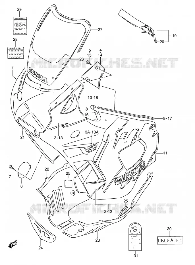 CARENAGES - ETIQUETTES (MODELE N) Suzuki MOTO 600 GSX-F 1993  GSX600FU2P(E2)