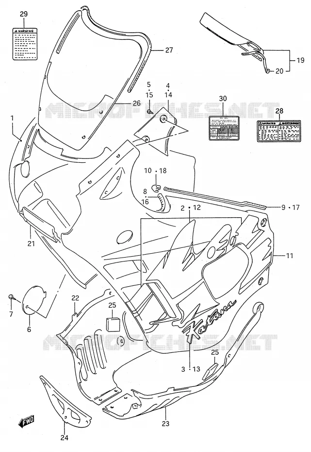 CARENAGES - ETIQUETTES (MODELE P) Suzuki MOTO 600 GSX-F 1993  GSX600FP(E28)