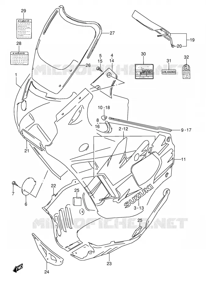 CARENAGES - ETIQUETTES (MODELE P) Suzuki MOTO 600 GSX-F 1994  GSX600FUR(E2)