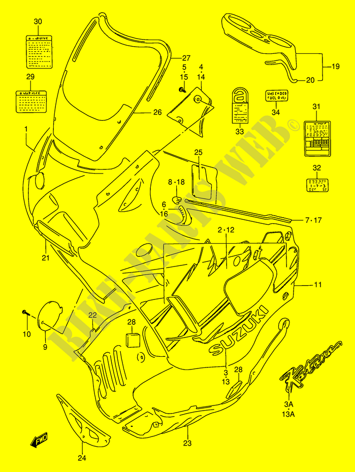 CARENAGES   ETIQUETTES (MODELE P) pour Suzuki GSX-F 750 1991