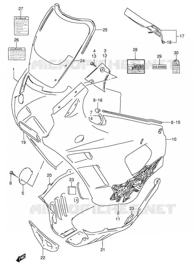 CARENAGES - ETIQUETTES (MODELE R) Suzuki MOTO 600 GSX-F 1991  GSX600FUM(E2)