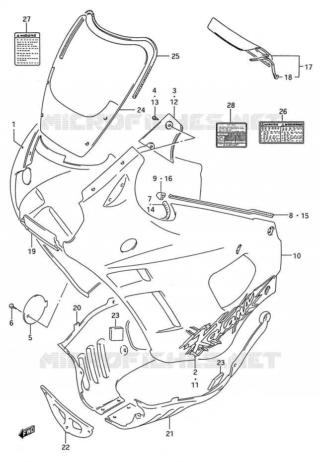 CARENAGES - ETIQUETTES (MODELE R) Suzuki MOTO 600 GSX-F 1994  GSX600FR(E28)