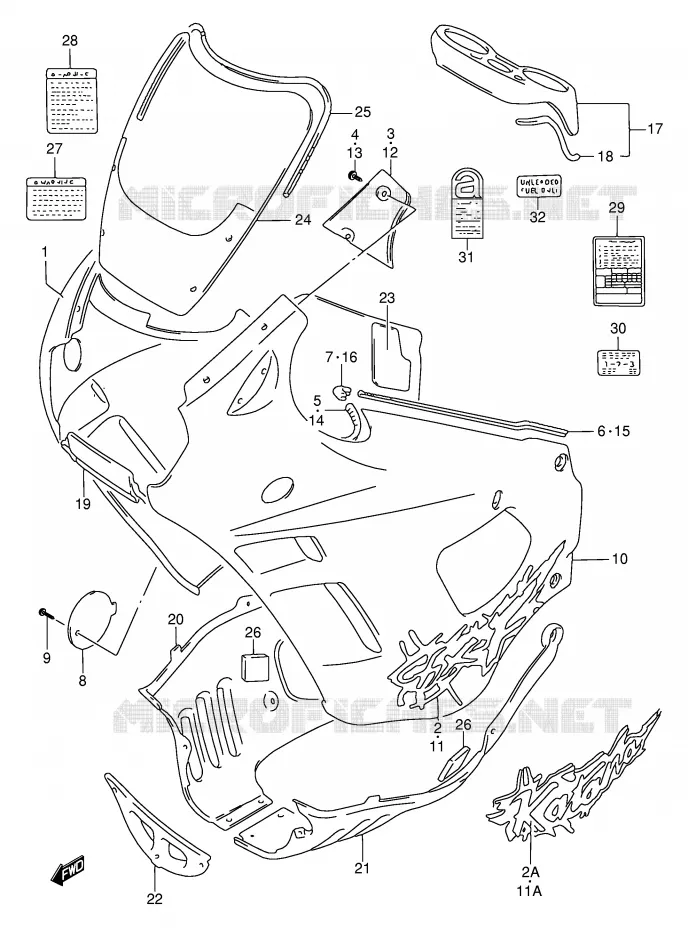 CARENAGES - ETIQUETTES (MODELE R) Suzuki MOTO 750 GSX-F 1994  GSX750FR(E2)