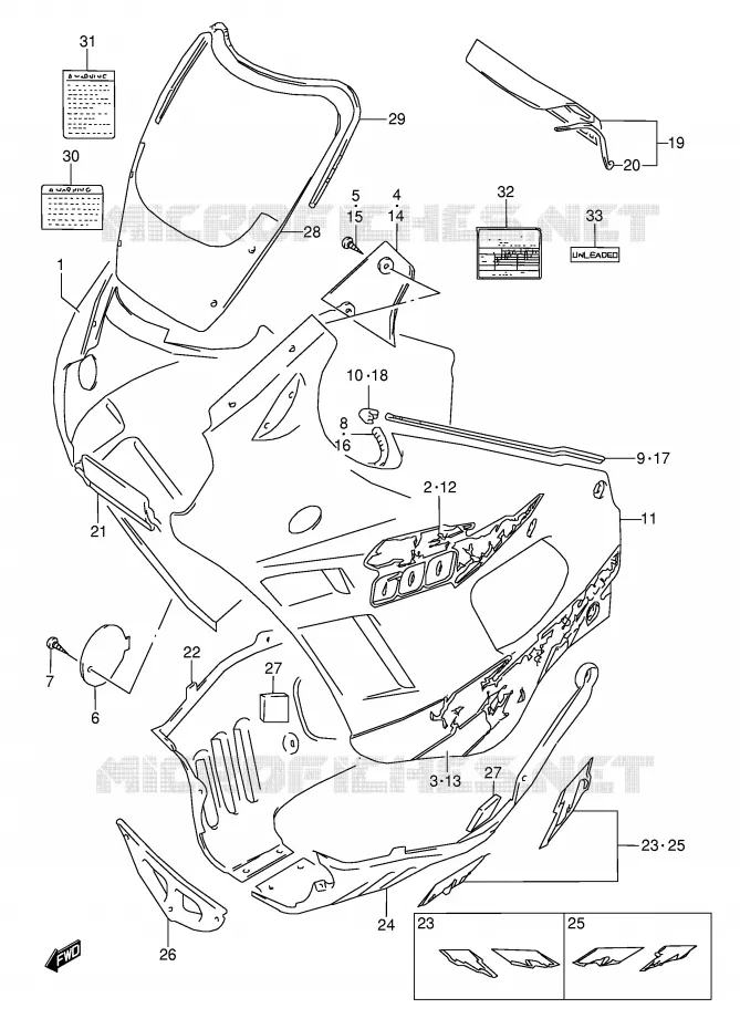 CARENAGES - ETIQUETTES (MODELE S) Suzuki MOTO 600 GSX-F 1990  GSX600FU2L(E2)