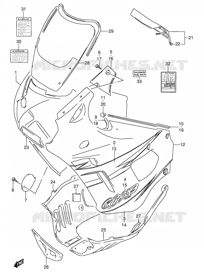 CARENAGES - ETIQUETTES (MODELE T) Suzuki MOTO 600 GSX-F 1993  GSX600FUP(E2)