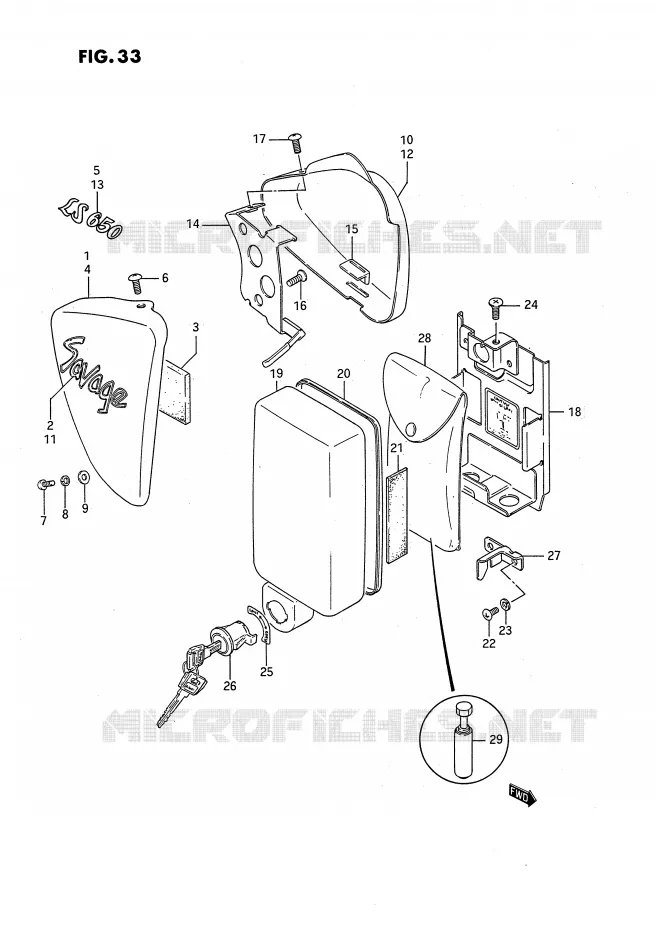 CARENAGES ARRIERE  (MODELE G/J/K/L) Suzuki MOTO 650 SAVAGE 1991  LS650PM(E2)