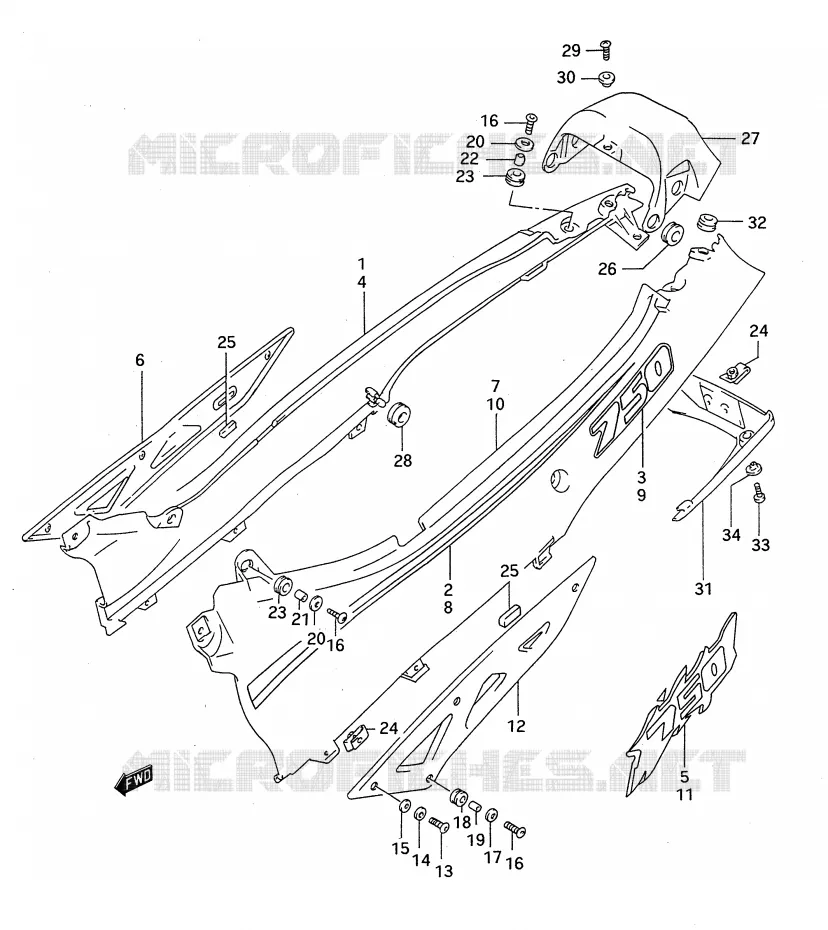 CARENAGES ARRIERE  (MODELE P/R) Suzuki MOTO 750 GSX-F 1991  GSX750FM(E28)