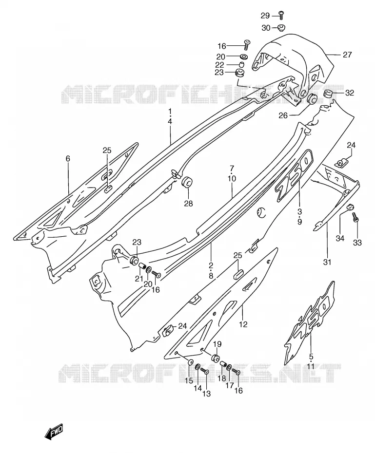 CARENAGES ARRIERE  (MODELE P/R) Suzuki MOTO 750 GSX-F 1994  GSX750FR(E2)