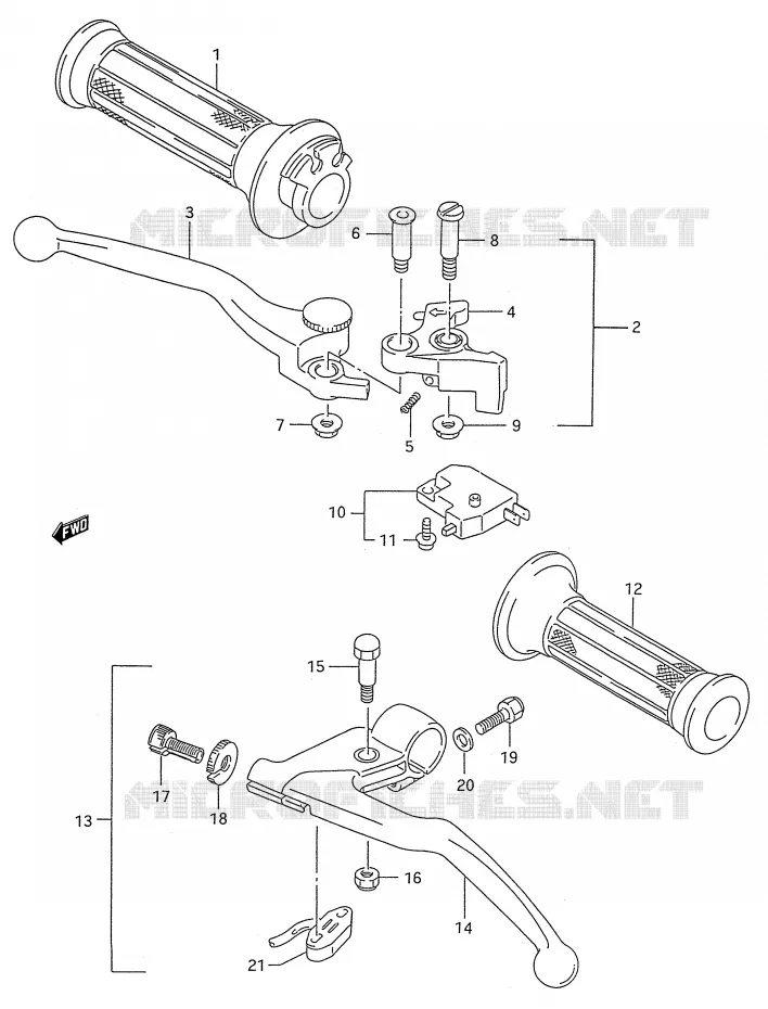ENSEMBLE LEVIERS - POIGNEES (MODELE K/L/M/N/P/R/S/T) Suzuki MOTO 600 GSX-F 1989  GSX600FK(E28)