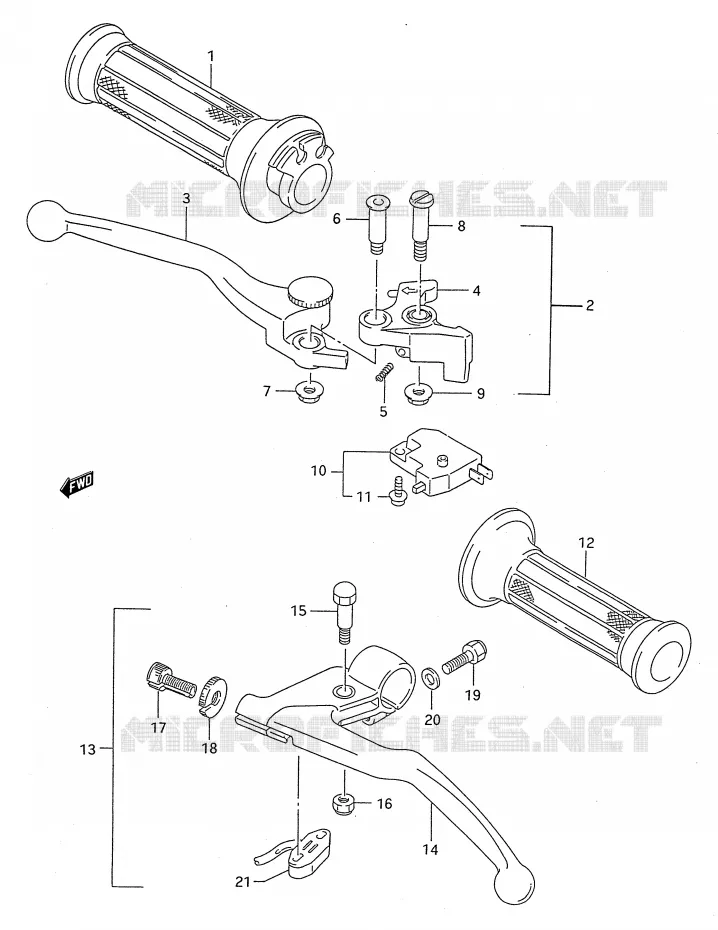 ENSEMBLE LEVIERS - POIGNEES Suzuki MOTO 750 GSX-F 1994  GSX750FR(E28)