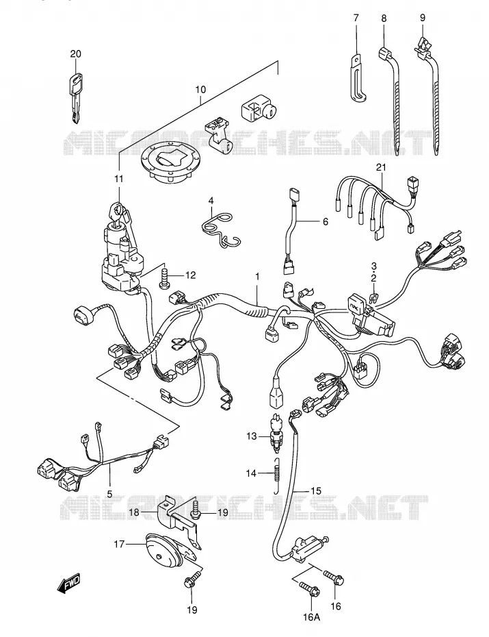 FAISCEAU ELECTRIQUE (MODELE W/X/Y/K1/K2) Suzuki MOTO 750 GSX-F 1998  GSX750FW(E2)